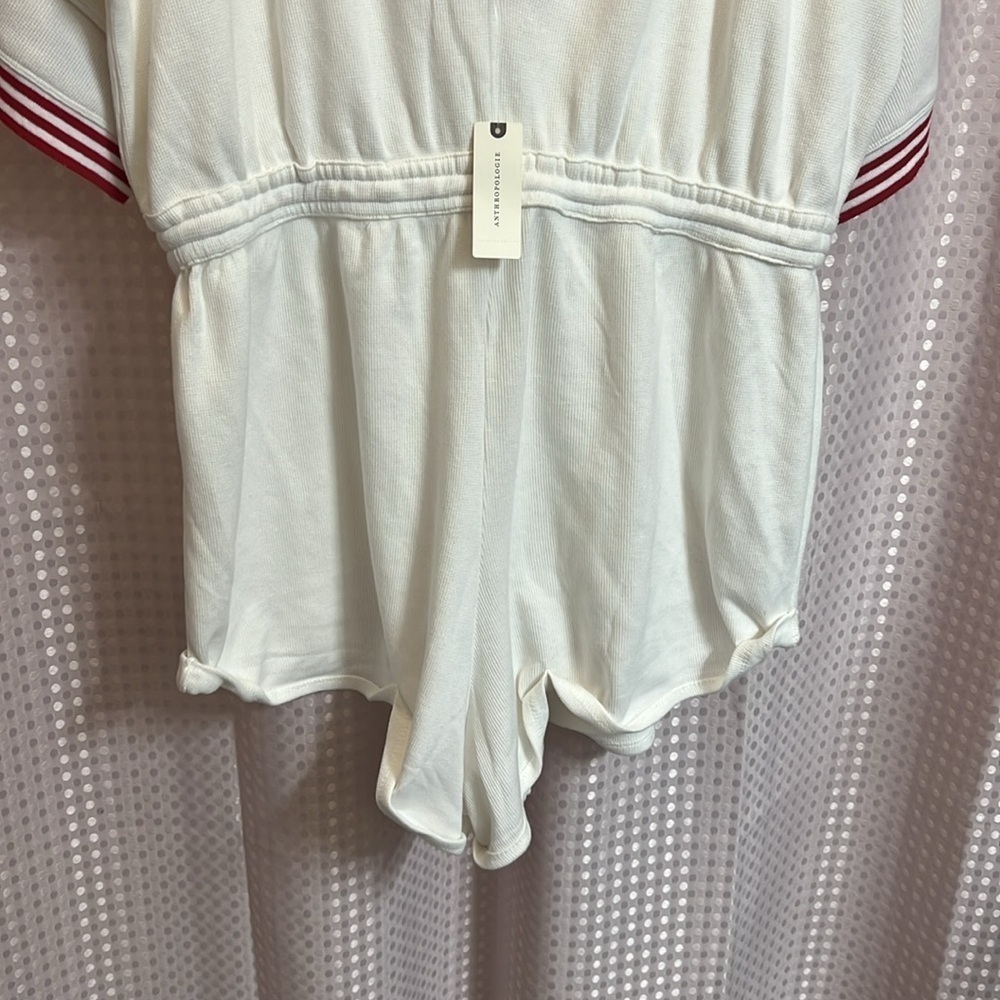 Anthropologie NEW Waffle Knit Red White Romper XL beach coastal resort vacation - Picture 8 of 13